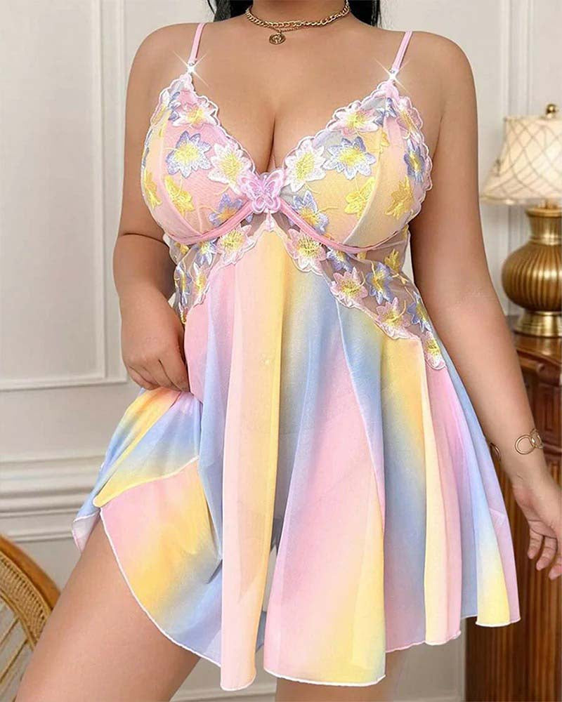 Plus Size Colorful Embroidered Camisole Nightgown