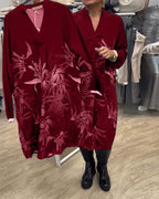 V-Neck Leaf Print Long-Sleeved Dress