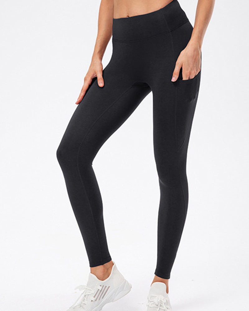 Solid color leggings with fleece pockets