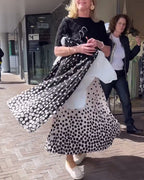 Elegant polka dot print pleated skirt