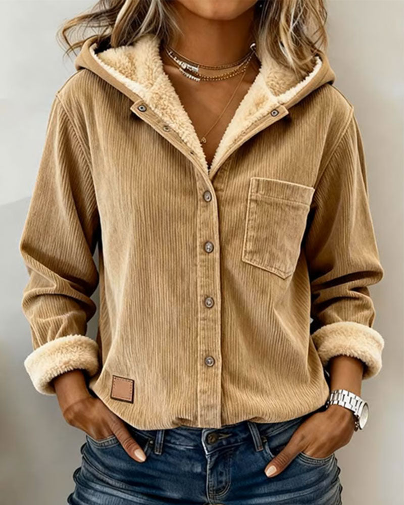 Solid Color Long-Sleeved Warm Hooded Coat