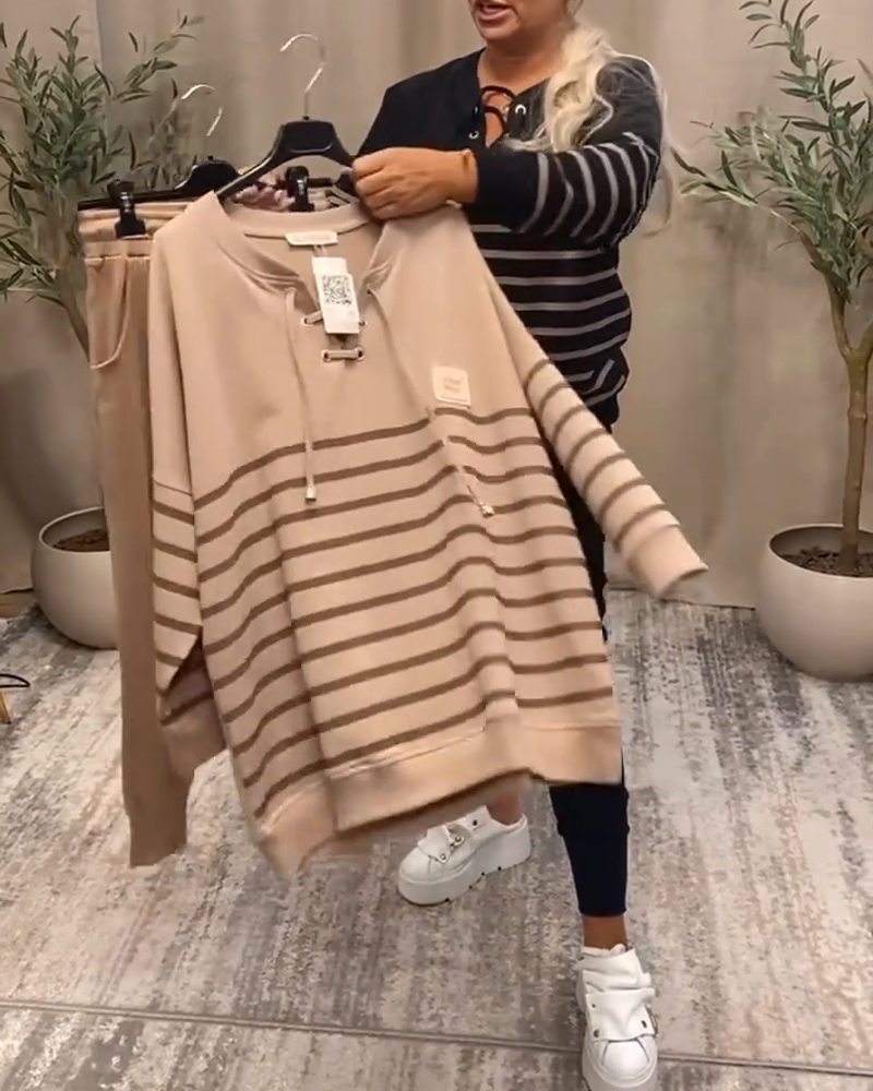 Casual Striped Ankle Sports Two-Piece Sets