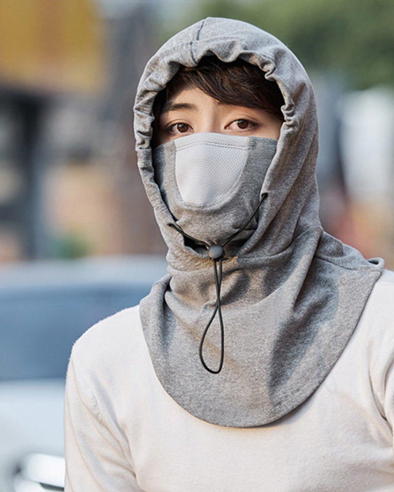 Hooded face mask with neck warmer for cycling