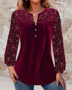 V-neck pleated sequined elegant top