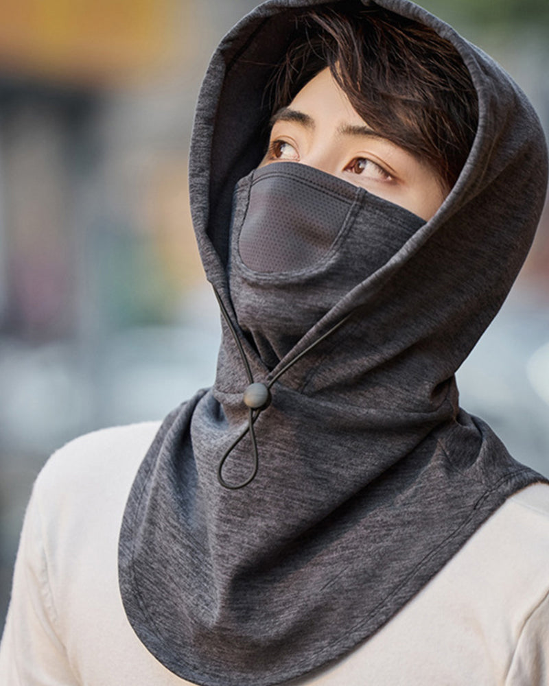 Hooded face mask with neck warmer for cycling
