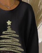 Loose Pitted Christmas Print Sweatshirt