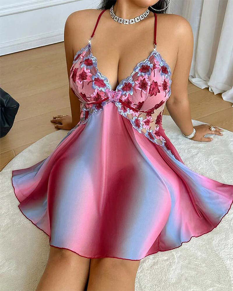 Plus Size Colorful Embroidered Camisole Nightgown