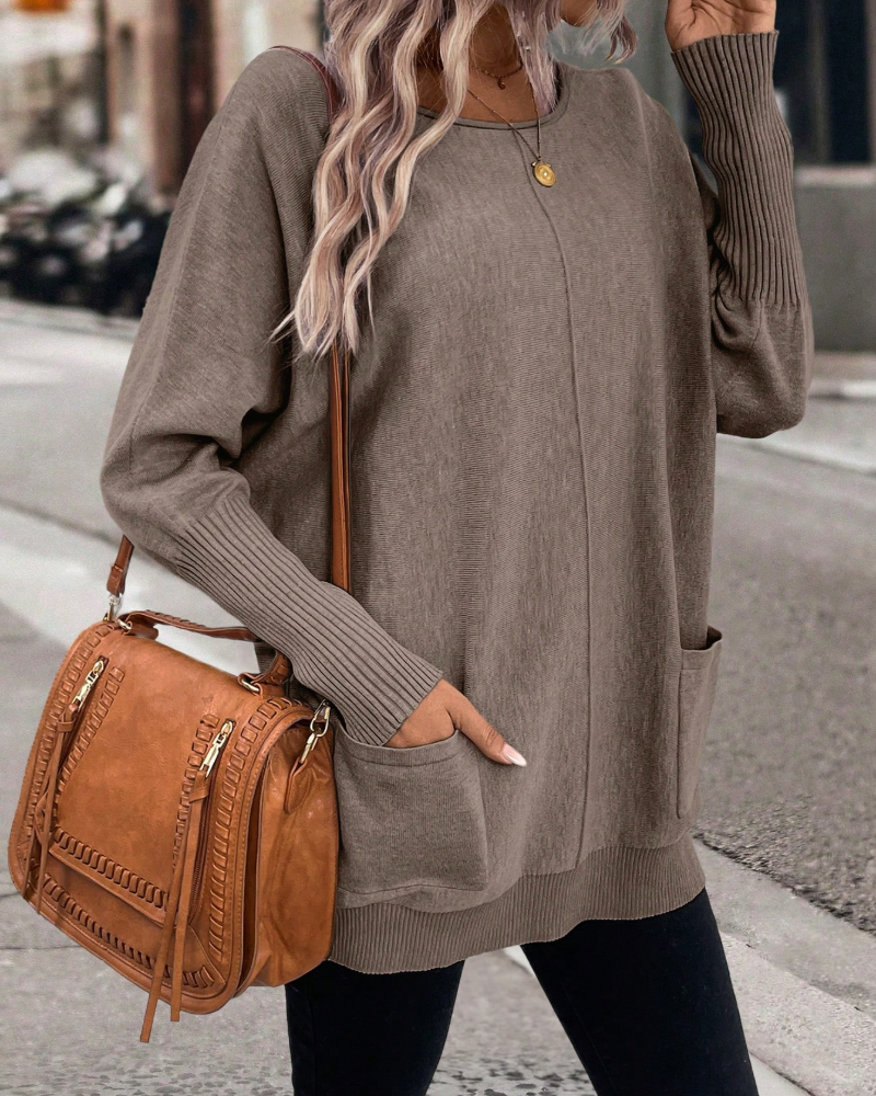 Loose-Fit Batwing-Sleeve Sweater with Pockets