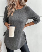 Raglan Sleeve Knot Side Sweater