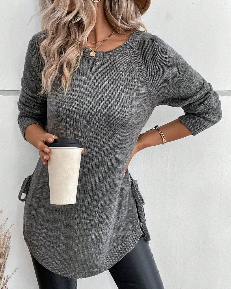 Raglan Sleeve Knot Side Sweater