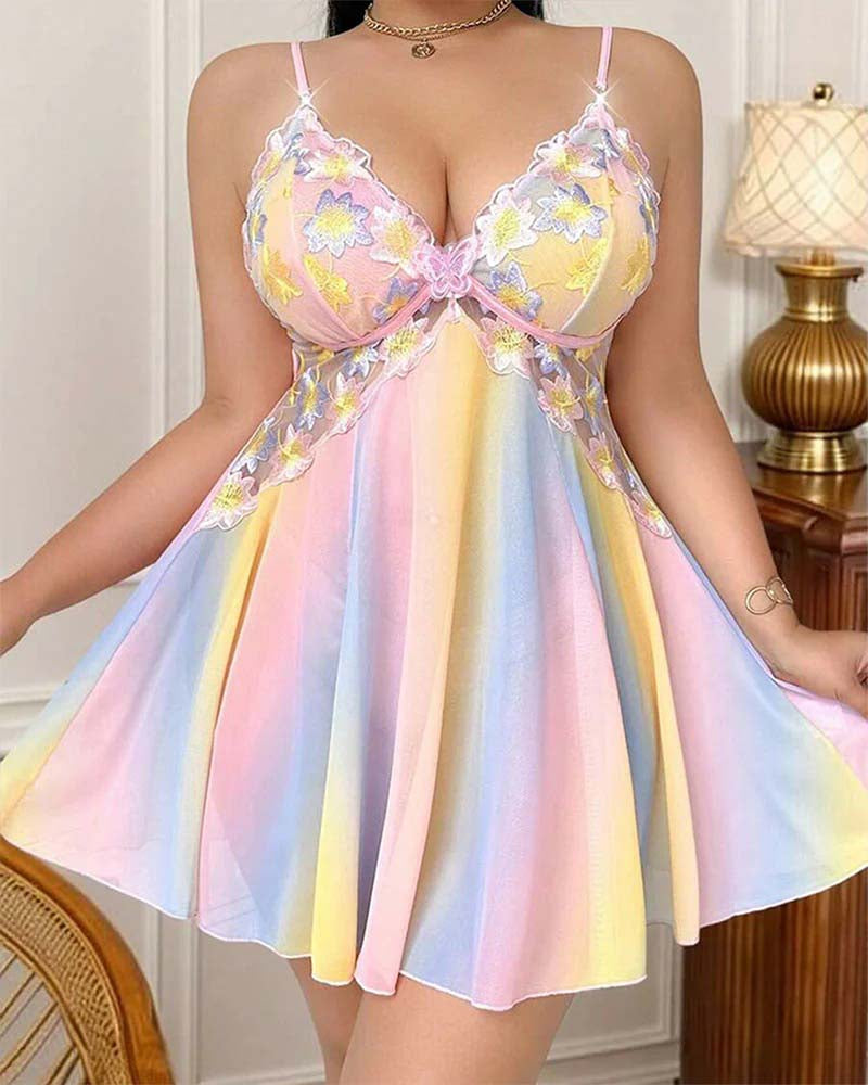 Plus Size Colorful Embroidered Camisole Nightgown
