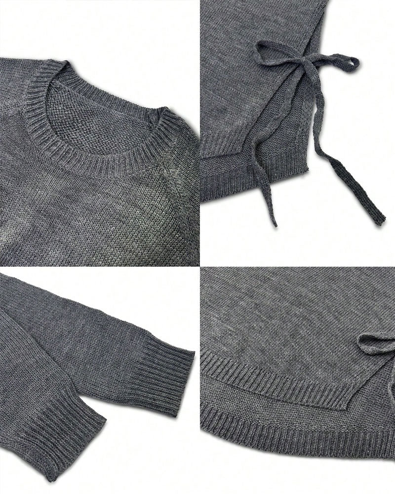 Raglan Sleeve Knot Side Sweater
