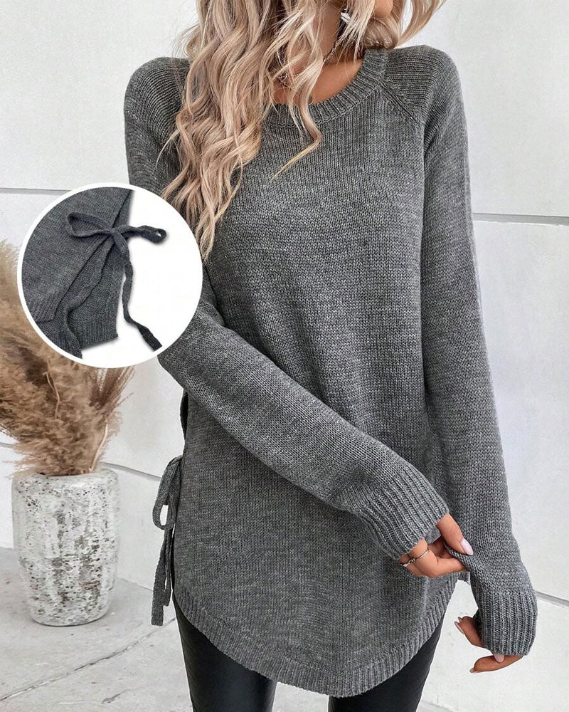 Raglan Sleeve Knot Side Sweater