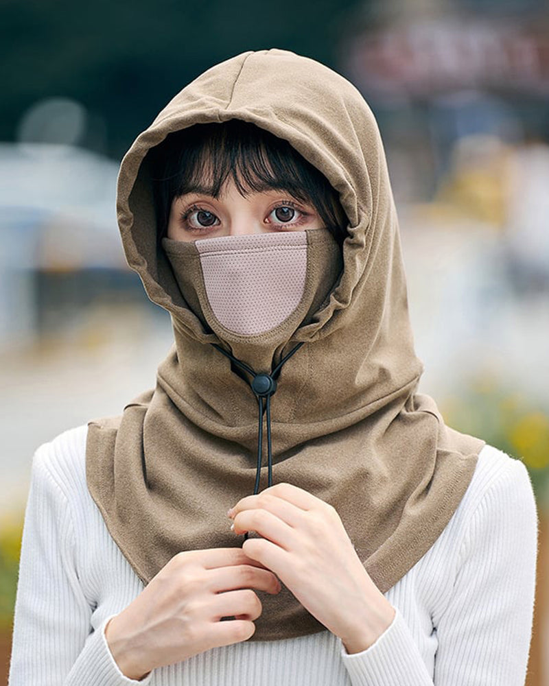 Hooded face mask with neck warmer for cycling